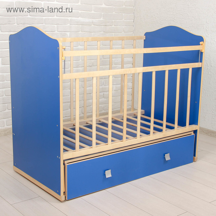 Детская кроватка «Морозко» на маятнике, с ящиком, цвет синий - Фото 1