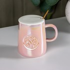 Кружка керамическая с ложкой «Древо», 380 мл, цвет розовый - фото 320173592