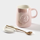 Кружка с ложкой «Древо», 380 мл, керамика, розовая - Фото 4