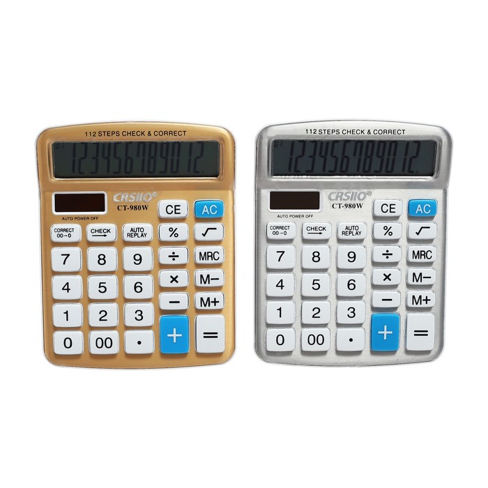 Калькулятор настольный 12-разрядный  CT-980W, двойное питание, МИКС