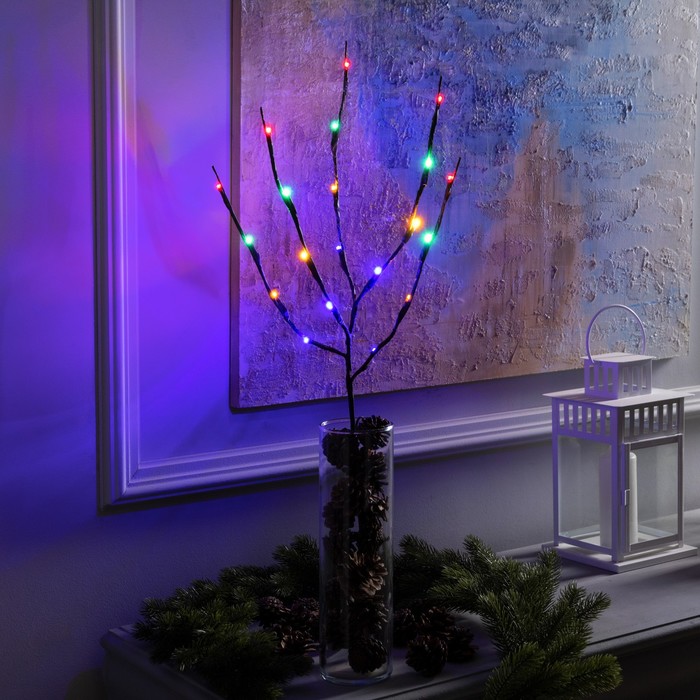 Светодиодная ветка 70 см, 20 LED, коричневая, от батареек AAх2, свечение мульти - Фото 1