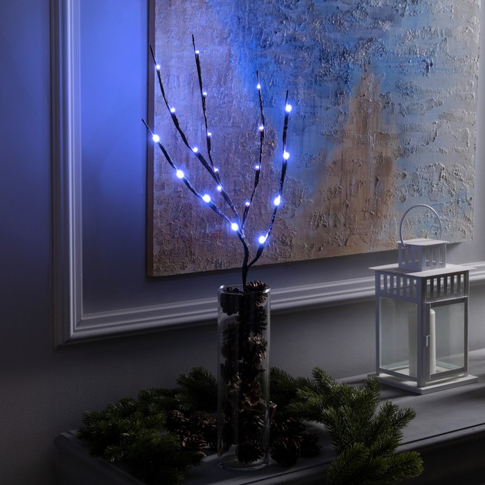 Светодиодная ветка 70 см, 20 LED, коричневая, батарейки AAх2 (не в комплекте), свечение белое - Фото 1
