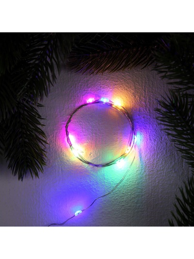 Гирлянда «Нить» 1 м роса, IP20, серебристая нить, 10 LED, 3 режима, батарейки AG13×3 (в комплекте), свечение мульти