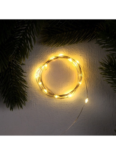 Гирлянда «Нить» 2 м роса, IP20, серебристая нить, 20 LED, 3 режима, батарейки AG13×3 (в комплекте), свечение тёплое белое