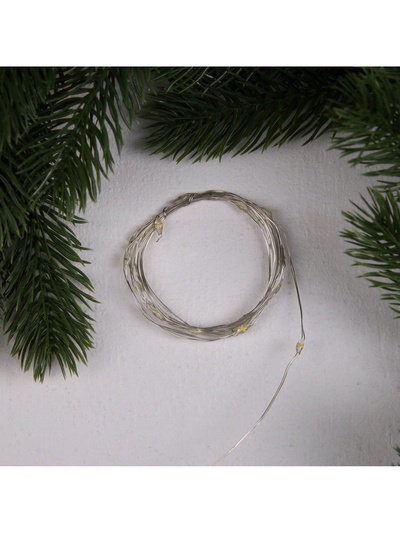 Гирлянда «Нить» 2 м роса, IP20, серебристая нить, 20 LED, 3 режима, батарейки AG13×3 (в комплекте), свечение тёплое белое