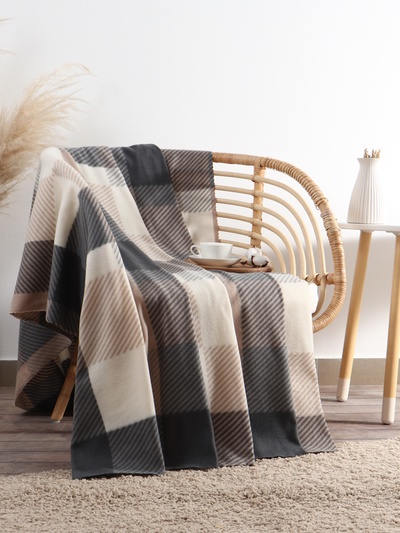 Плед Экономь и Я "Клетка" цв.бежевый, 75*100 см, пл.160 г/м2, 100% п/э, флис