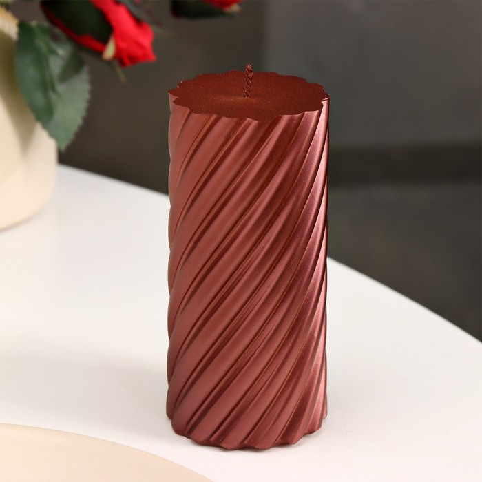 Свеча-цилиндр "Спираль",5х10 см, пальмовый воск, винная, металлик, 6 ч