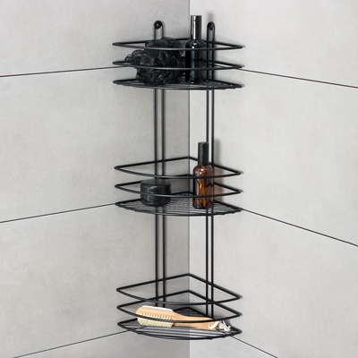 Полка для ванной угловая 3-ярусная, 20×20×66 см, чёрная