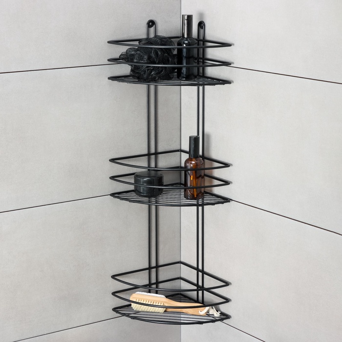 Полка для ванной угловая 3-ярусная, 20×20×66 см, чёрная - Фото 1