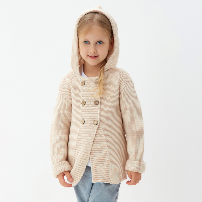Джемпер вязаный детский с капюшоном MINAKU, цвет бежевый, рост 104 см - Фото 1
