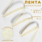 Лента бархатная, с золотым люрексом, 6 мм, 18 ± 1 м, цвет белый №01 - фото 320174581