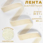 Лента бархатная, с золотым люрексом, 20 мм, 18 ± 1 м, цвет белый №01 - фото 11089493