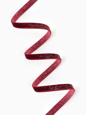 Лента бархатная, с золотым люрексом, 6 мм, 18±1 м, бордовая №46