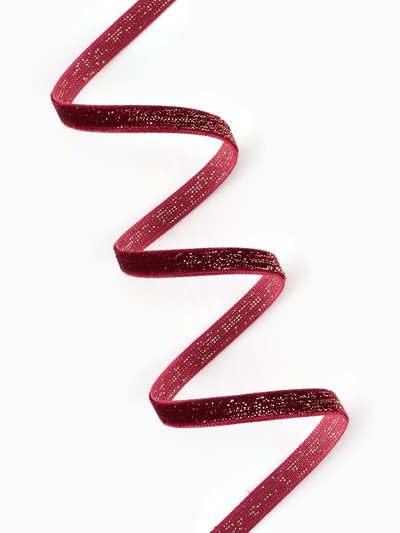 Лента бархатная, с золотым люрексом, 6 мм, 18±1 м, бордовая №46