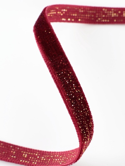 Лента бархатная, с золотым люрексом, 6 мм, 18±1 м, бордовая №46