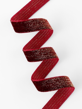Лента бархатная, с золотым люрексом, 15 мм, 18±1 м, бордовая №46