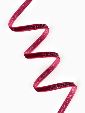 Лента бархатная, с серебряным люрексом, 6 мм, 18±1 м, бордовая №46