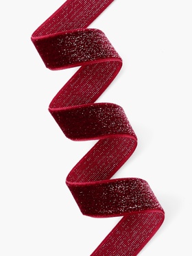 Лента бархатная, с серебряным люрексом, 20 мм, 18±1 м, бордовая №46