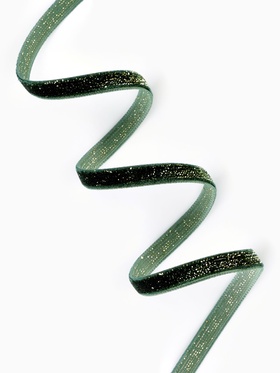 Лента бархатная, с золотым люрексом, 6 мм, 18±1 м, зелёная №165