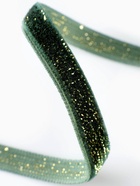 Лента бархатная, с золотым люрексом, 6 мм, 18±1 м, зелёная №165 - Фото 3
