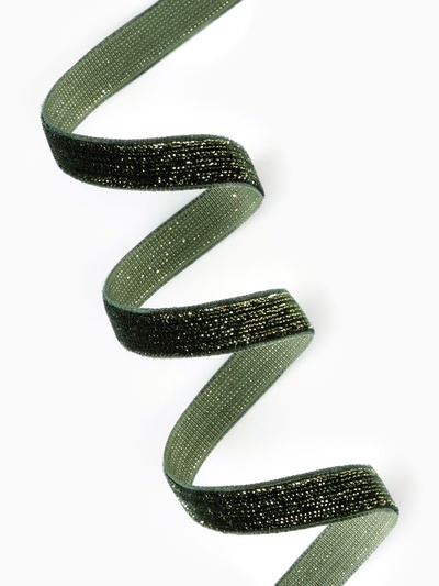 Лента бархатная, с золотым люрексом, 10 мм, 18±1 м, зелёная №165