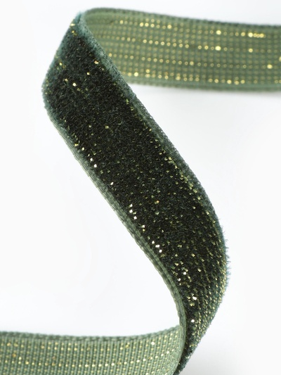 Лента бархатная, с золотым люрексом, 10 мм, 18±1 м, зелёная №165