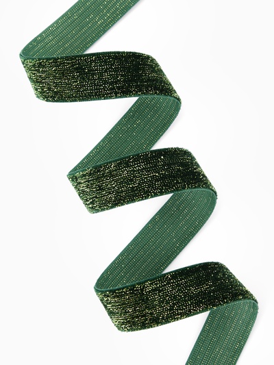 Лента бархатная, с золотым люрексом, 20 мм, 18±1 м, зелёная №165