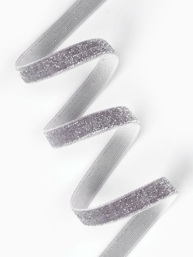 Лента бархатная, с серебряным люрексом, 10 мм, 18±1 м, серая №184