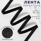 Лента бархатная, с серебряным люрексом, 6 мм, 18±1 м, чёрная №03 - Фото 1