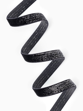 Лента бархатная, с серебряным люрексом, 10 мм, 18±1 м, чёрная №03