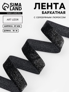 Лента бархатная, с серебряным люрексом, 20 мм, 18±1 м, чёрная №03 - Фото 1