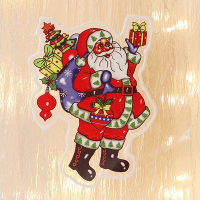 Наклейка на стекло «Дед Мороз с подарками, в валенках», 10×13 см