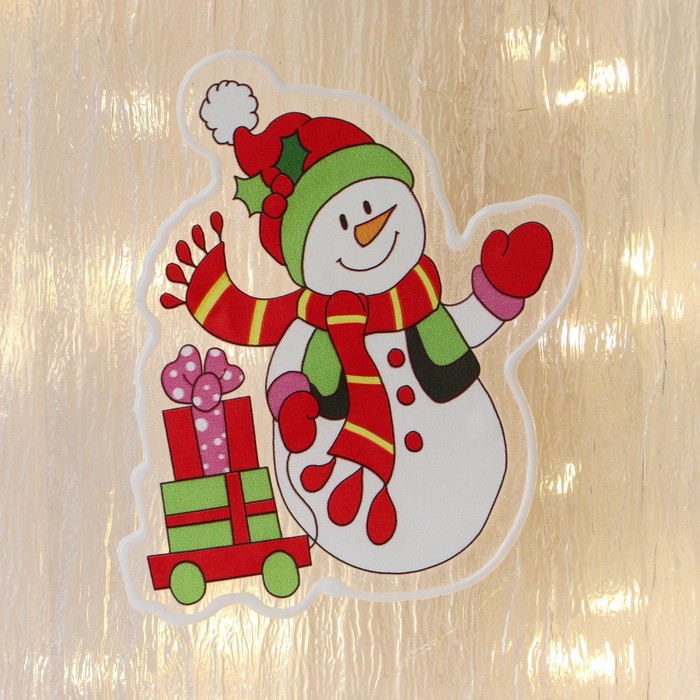 Наклейка на стекло «Снеговик с машинкой», 10×13 см - Фото 1