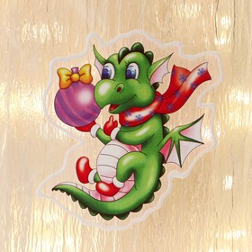 Наклейка на стекло "Дракоша с праздничным шаром" 10х11 см