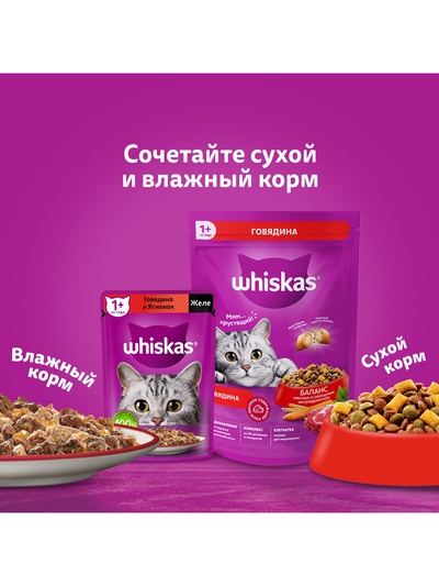 Сухой корм Whiskas для кошек, курица/индейка паштет, подушечки, 13.8 кг