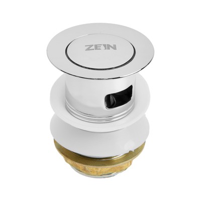 Донный клапан ZEIN BP1, 1 1/4", маленькая кнопка, с переливом, для раковины, хром