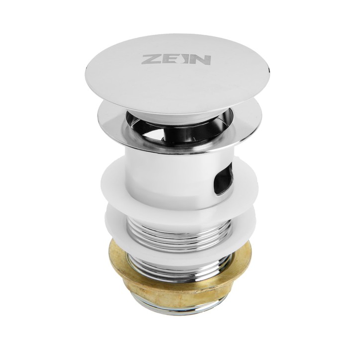 Донный клапан ZEIN BP2, большая кнопка, с переливом, нержавеющая сталь, хром