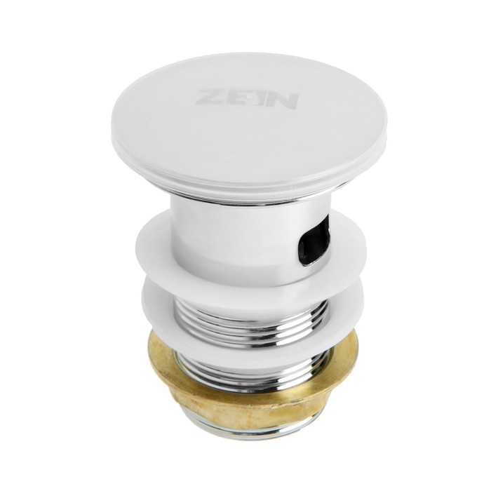 Донный клапан ZEIN BP2, большая кнопка, с переливом, нержавеющая сталь, хром