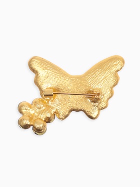 Брошь «Бабочка» с мини-цветочком, фиолетовая в матовом золоте