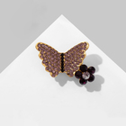 Брошь «Бабочка» с мини-цветочком, цвет фиолетовый в матовом золоте - фото 9072239