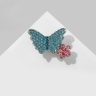 Брошь «Бабочка» с мини-цветочком, цветная в серебре - фото 9072240
