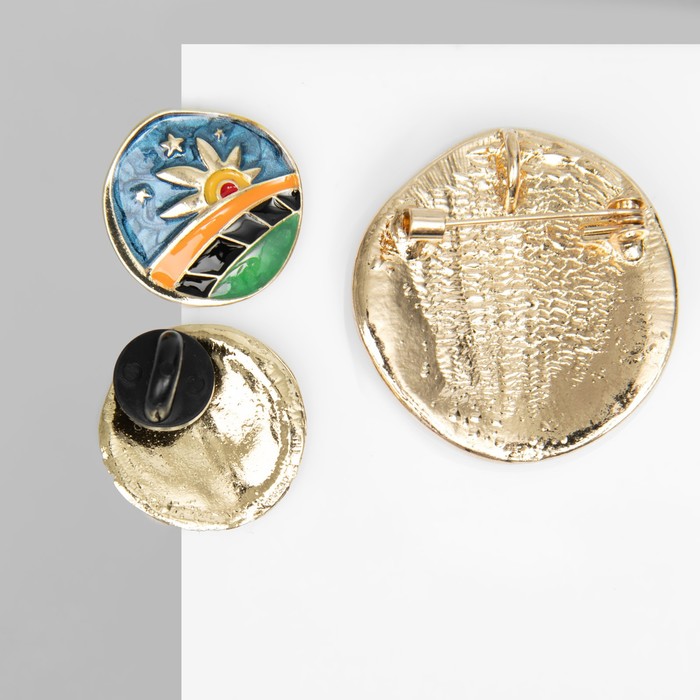 Набор 2 предмета: серьги, брошь-кулон «Закат», цветной в золоте - фото 1885786956