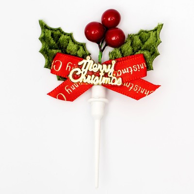 Топпер новогодний для торта Merry Christmas, с бантиком, высота 15 см