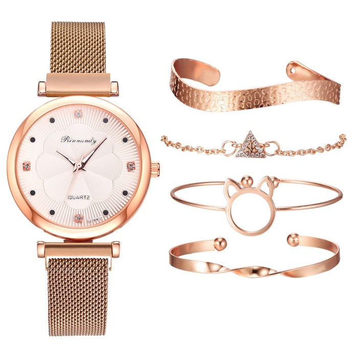 Женский подарочный набор Rinnady 5 в 1: наручные часы и 4 браслета - Фото 1