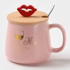 Кружка с ложкой «Миссис», 380 мл, керамика, розовая - Фото 1
