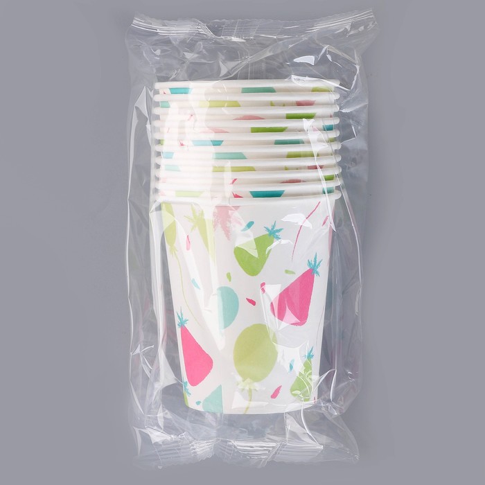 Стакан бумажный Happy Birthday, колпаки, 250 мл 9826273