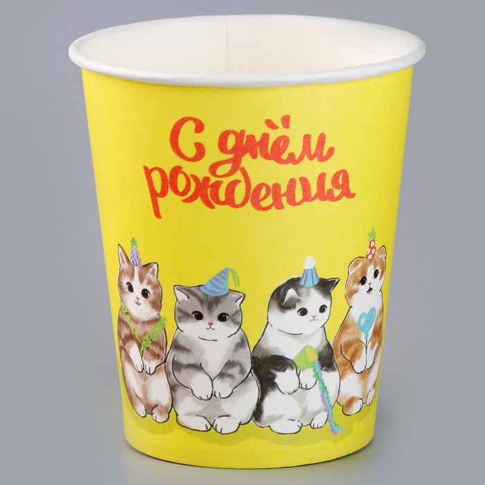 Стакан бумажный «С днём рождения. Котики», 250 мл 9826275