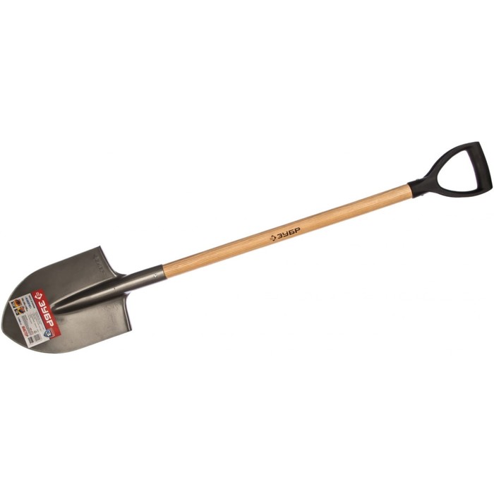 Лопата штыковая, острая, L = 120 см, деревянный черенок, с ручкой, «ЗУБР» - Фото 1