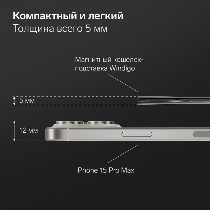 Магнитный кошелёк-подставка Windigo, поддержка Magsafe, для iPhone 12/13/14/15, графитовый чёрный - фото 51625267