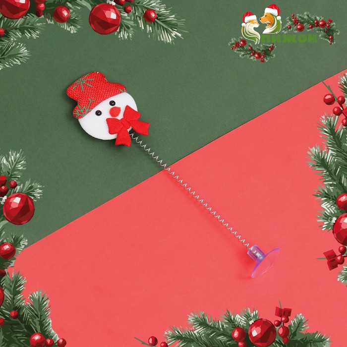 Дразнилка для кошек новогодняя «Снеговик» на присоске, 24 см - Фото 1